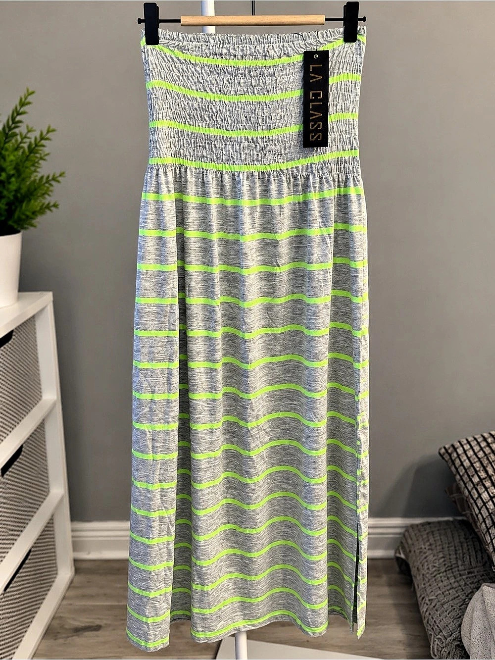 Gray & Green Striped Maxi Dress Size Medium NWT